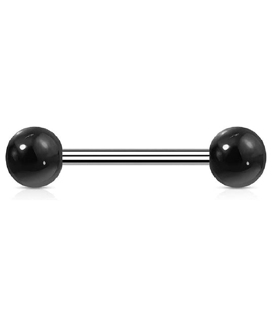 Surgical Steel Straight Barbell with Natural Stone Balls Nipple Barbell Rings Nipple Ring Impulse Piercings 14GA Length: 12mm Black Agate