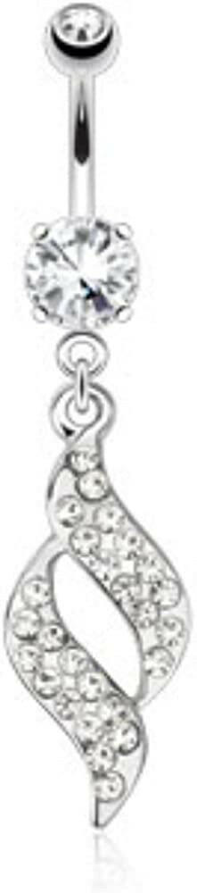 Surgical Steel Swirl Design with Paved Gems Dangle Belly Navel Ring Navel Ring Impulse Piercings