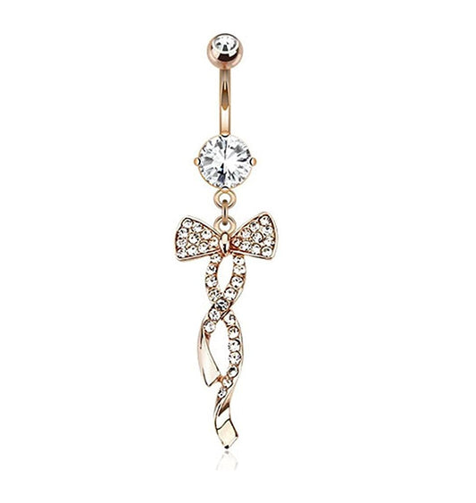 Surgical Steel Swirling Ribbon with Paved Gems Rose Gold Plated Belly Navel Ring Navel Ring Impulse Piercings