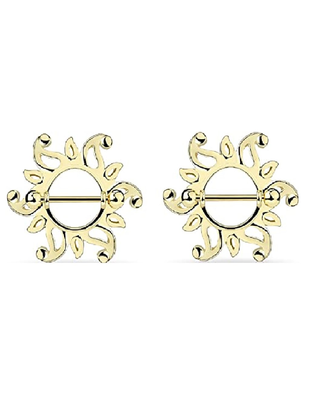 Surgical Steel Swirling Sunburst Tribal Shield Nipple Shield Rings Nipple Ring Impulse Piercings Gold