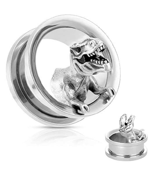 Surgical Steel T-Rex Dinosaur Screw Fit Flesh Tunnel Plugs Plugs Impulse Piercings 00GA (10mm)