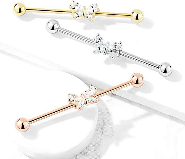 Surgical Steel Tear Drop and Marquise CZ Butterfly Industrial Barbell Industrial Barbell Impulse Piercings