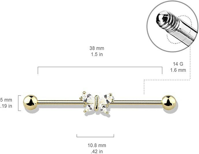 Surgical Steel Tear Drop and Marquise CZ Butterfly Industrial Barbell Industrial Barbell Impulse Piercings