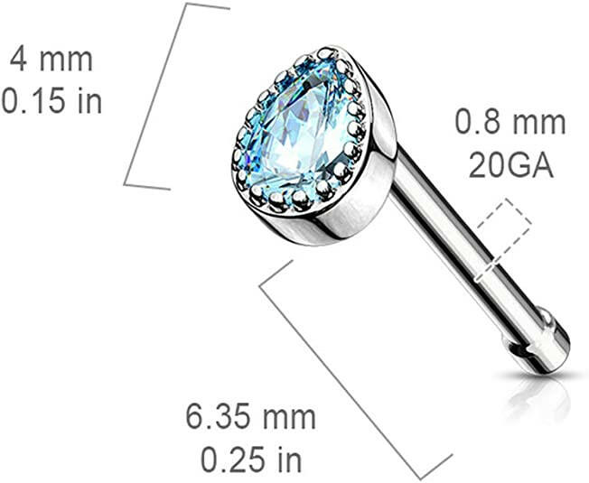 Surgical Steel Tear Drop CZ Top Nose Bone Stud Rings Nose Ring Impulse Piercings