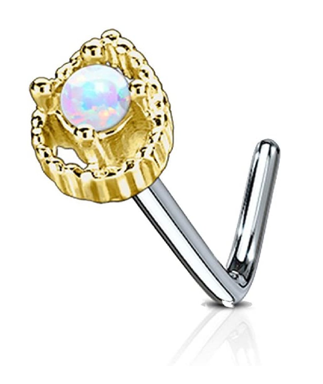 Surgical Steel Tear Drop Opal Center L Bend Nose Stud Rings Nose Ring Impulse Piercings Gold