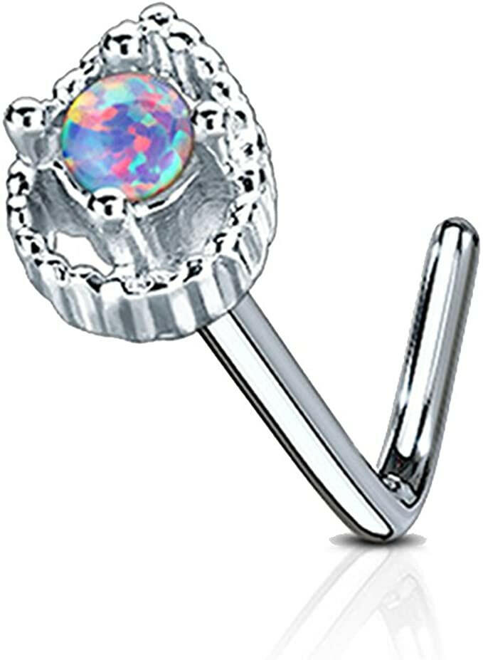 Surgical Steel Tear Drop Opal Center L Bend Nose Stud Rings Nose Ring Impulse Piercings Purple