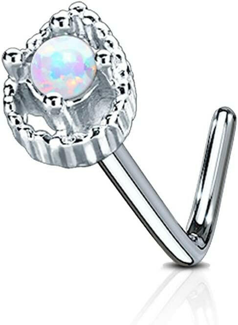 Surgical Steel Tear Drop Opal Center L Bend Nose Stud Rings Nose Ring Impulse Piercings White