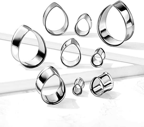 Surgical Steel Tear Drop Shaped Double Flared Flesh Tunnel Plugs Plugs Impulse Piercings