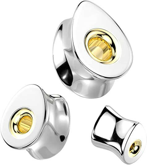 Surgical Steel Teardrop with Gold Hollow Center Saddle Plug Double Flared Plugs Impulse Piercings