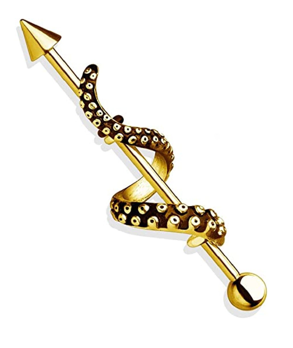 Surgical Steel Tentacle Wrapped Industrial Barbell Industrial Barbell Impulse Piercings Gold