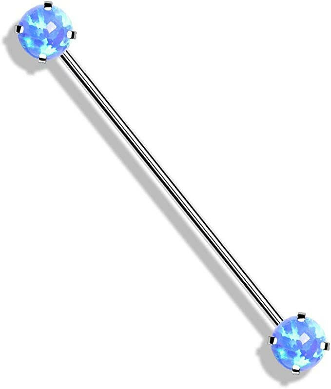 Surgical Steel Threadless Push in Opal Ends Industrial Barbell Industrial Barbell Impulse Piercings Blue