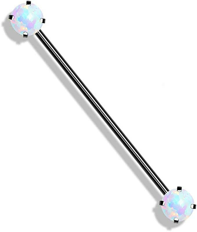 Surgical Steel Threadless Push in Opal Ends Industrial Barbell Industrial Barbell Impulse Piercings Black