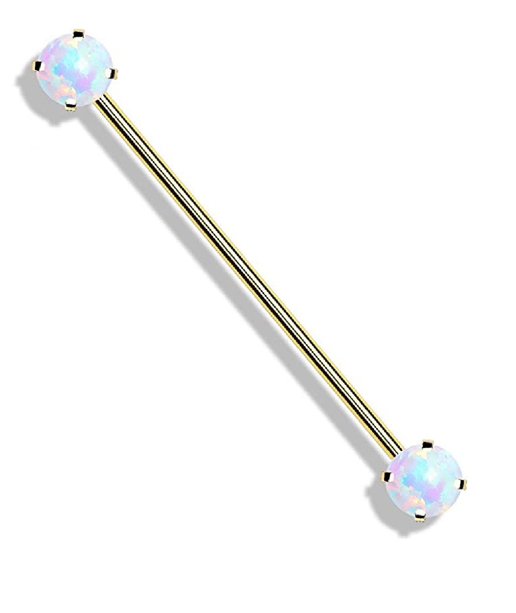 Surgical Steel Threadless Push in Opal Ends Industrial Barbell Industrial Barbell Impulse Piercings Gold