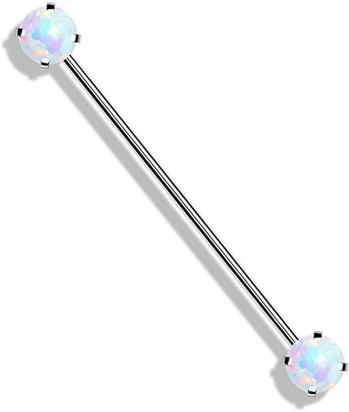 Surgical Steel Threadless Push in Opal Ends Industrial Barbell Industrial Barbell Impulse Piercings White