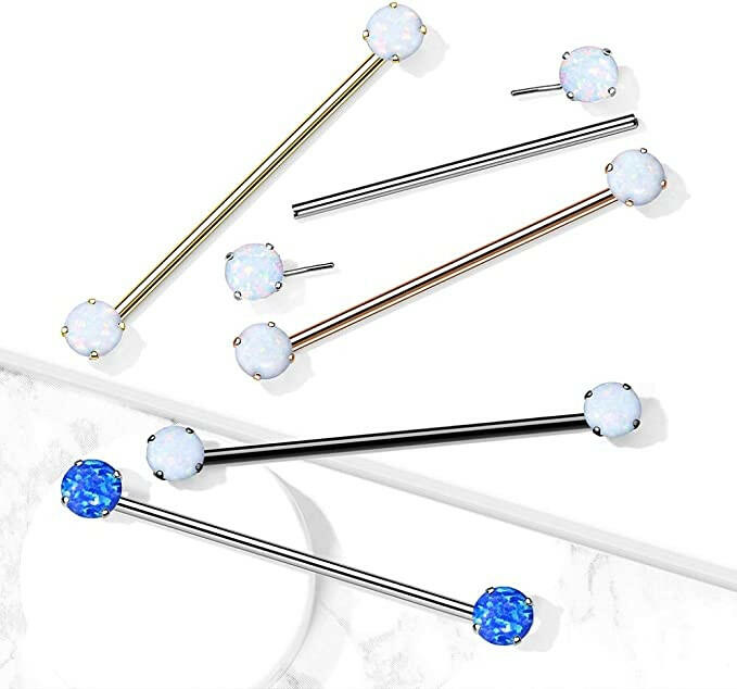 Surgical Steel Threadless Push in Opal Ends Industrial Barbell Industrial Barbell Impulse Piercings