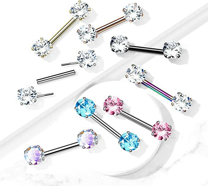 Surgical Steel Threadless Round CZ Ends Nipple Barbell Rings Nipple Ring Impulse Piercings