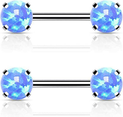 Surgical Steel Threadless Round Opal Ends Nipple Barbell Rings Nipple Ring Impulse Piercings Blue