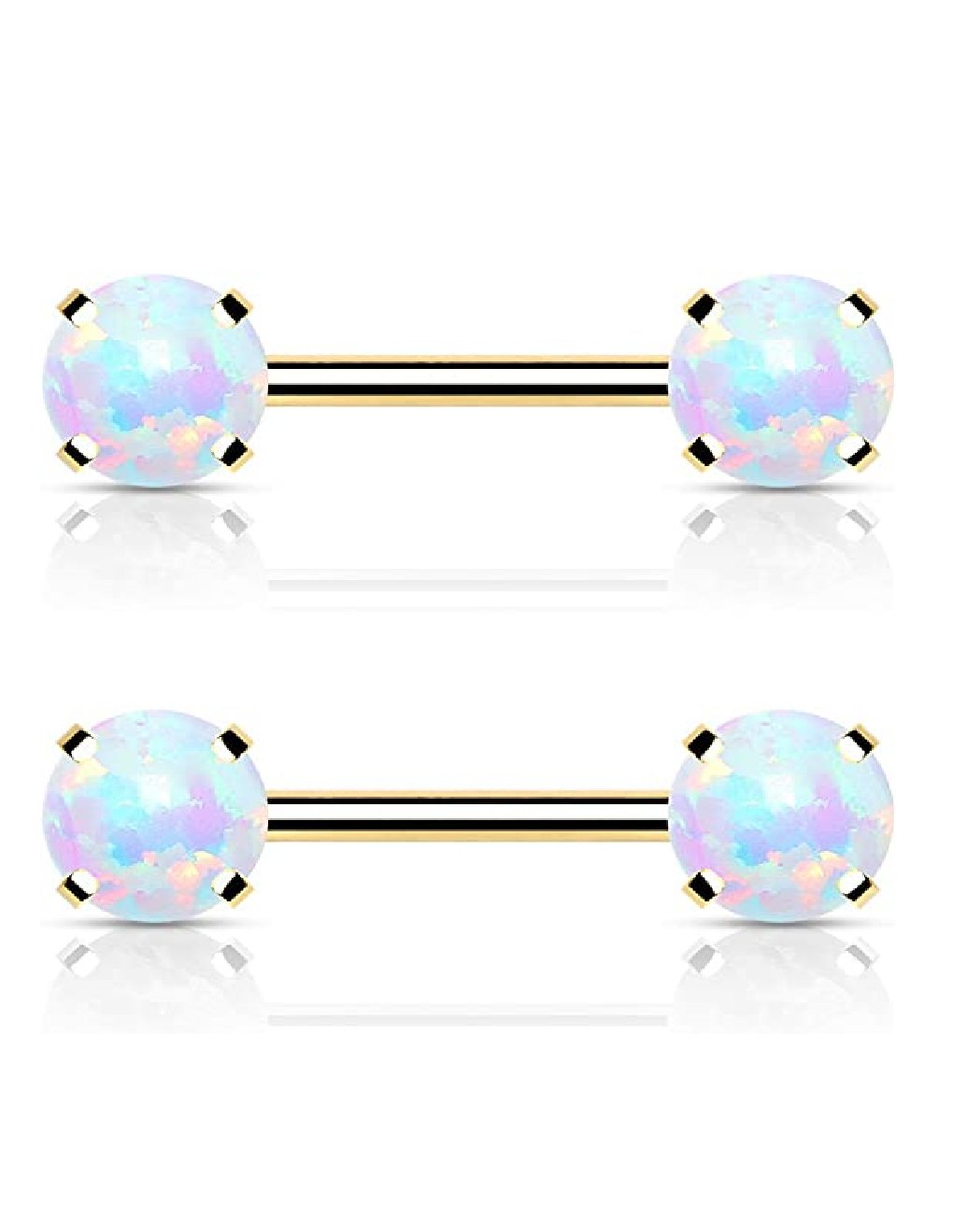 Surgical Steel Threadless Round Opal Ends Nipple Barbell Rings Nipple Ring Impulse Piercings Gold