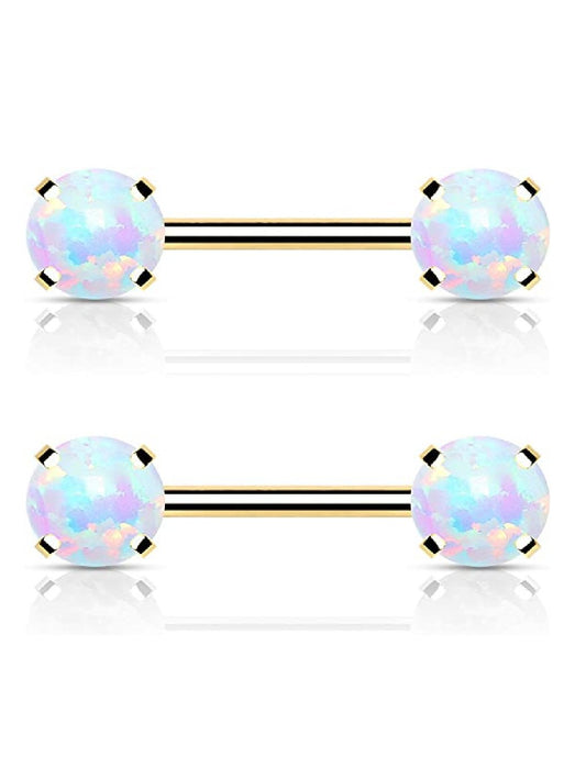 Surgical Steel Threadless Round Opal Ends Nipple Barbell Rings Nipple Ring Impulse Piercings Gold