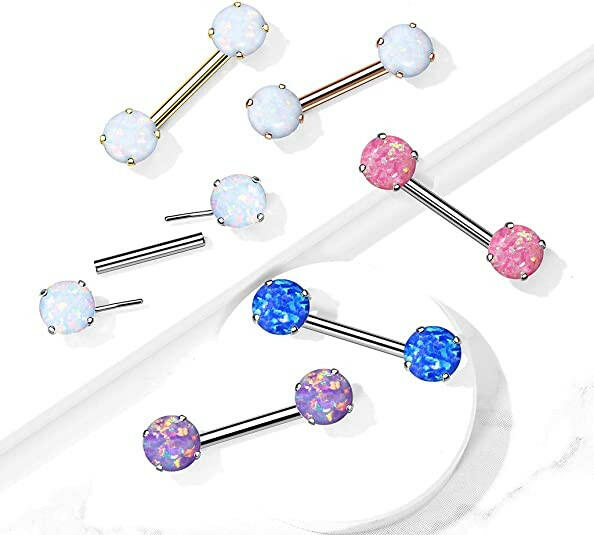 Surgical Steel Threadless Round Opal Ends Nipple Barbell Rings Nipple Ring Impulse Piercings