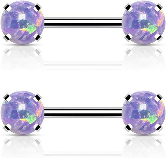 Surgical Steel Threadless Round Opal Ends Nipple Barbell Rings Nipple Ring Impulse Piercings Purple