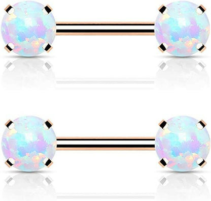 Surgical Steel Threadless Round Opal Ends Nipple Barbell Rings Nipple Ring Impulse Piercings Rose Gold