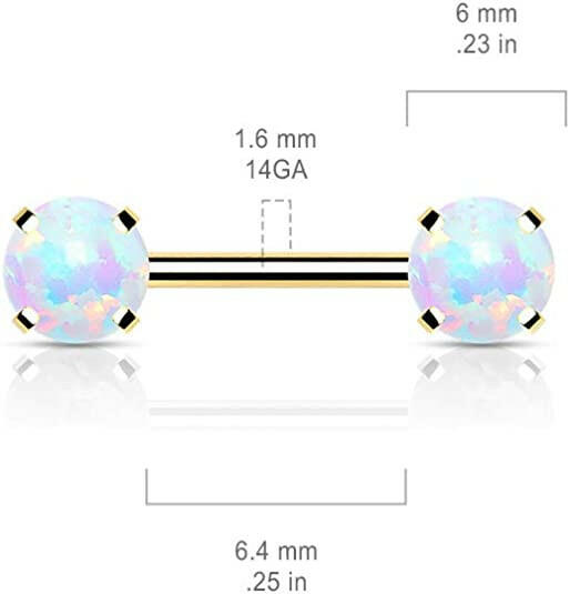 Surgical Steel Threadless Round Opal Ends Nipple Barbell Rings Nipple Ring Impulse Piercings