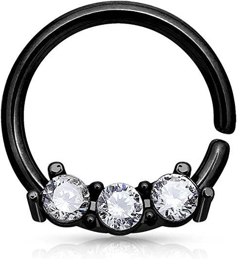 Surgical Steel Three CZ Bar Bendable Septum Hoop Rings Septum Ring Impulse Piercings Black