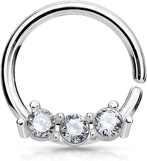 Surgical Steel Three CZ Bar Bendable Septum Hoop Rings Septum Ring Impulse Piercings Steel