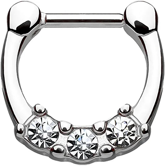 Surgical Steel Three Gems Septum Clicker Septum Ring Impulse Piercings 14GA Length: 6mm Steel