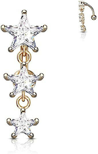 Surgical Steel Three Prong Star With Top Drop Belly Navel Ring Navel Ring Impulse Piercings Rose Gold