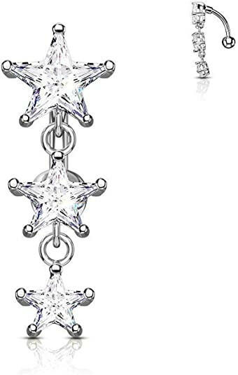 Surgical Steel Three Prong Star With Top Drop Belly Navel Ring Navel Ring Impulse Piercings Clear