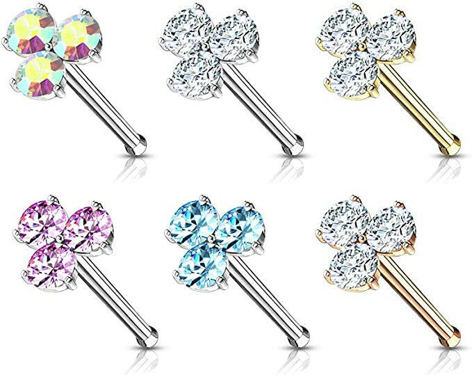 Surgical Steel Three Round CZ Triangle Nose Bone Stud Rings Nose Ring Impulse Piercings