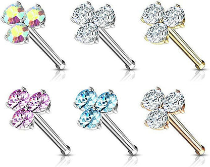 Surgical Steel Three Round CZ Triangle Nose Bone Stud Rings Nose Ring Impulse Piercings