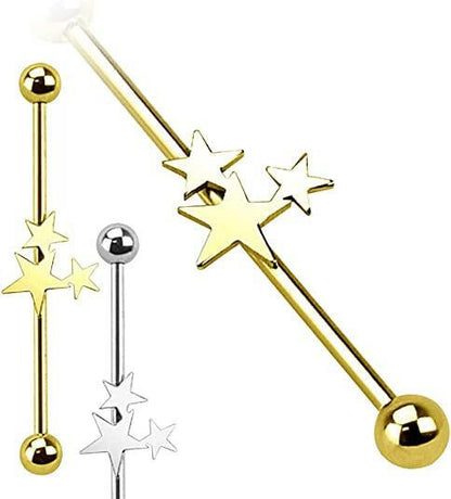 Surgical Steel Three Stars Industrial Barbell Industrial Barbell Impulse Piercings