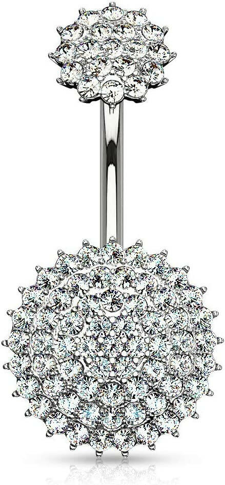 Surgical Steel Top CZ Paved Round Shields Belly Navel Ring Navel Ring Impulse Piercings Clear