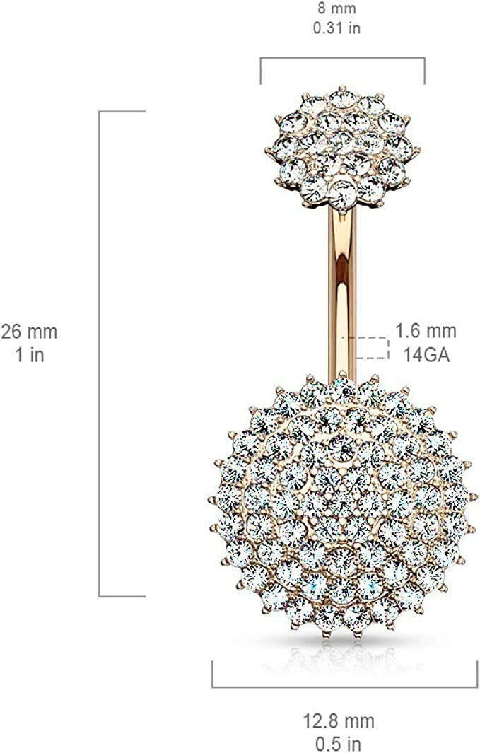 Surgical Steel Top CZ Paved Round Shields Belly Navel Ring Navel Ring Impulse Piercings