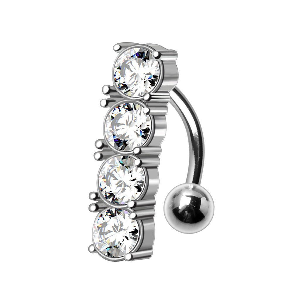 Surgical Steel Top Down Navel Ring with 4 Round Gems Navel Ring Skin Metals