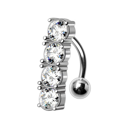 Surgical Steel Top Down Navel Ring with 4 Round Gems Navel Ring Skin Metals
