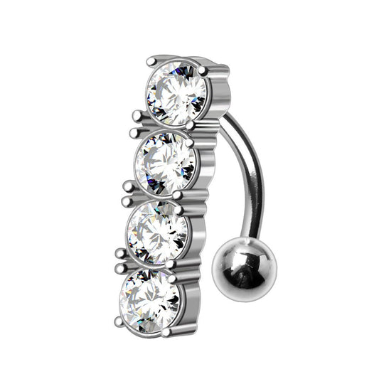 Surgical Steel Top Down Navel Ring with 4 Round Gems Navel Ring Skin Metals
