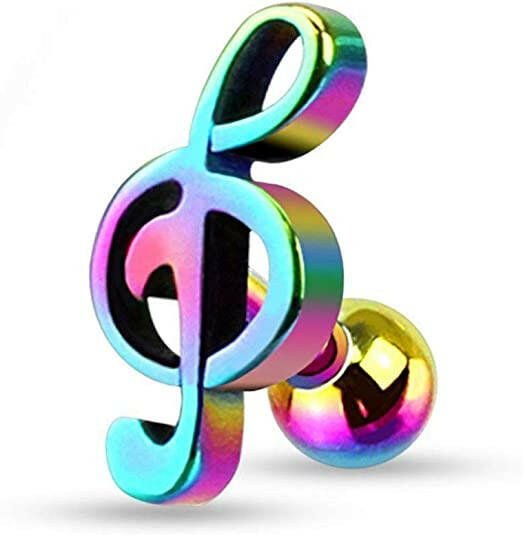 Surgical Steel Treble Clef Music Note Tragus Cartilage Piercing Stud Cartilage Earring Impulse Piercings Rainbow