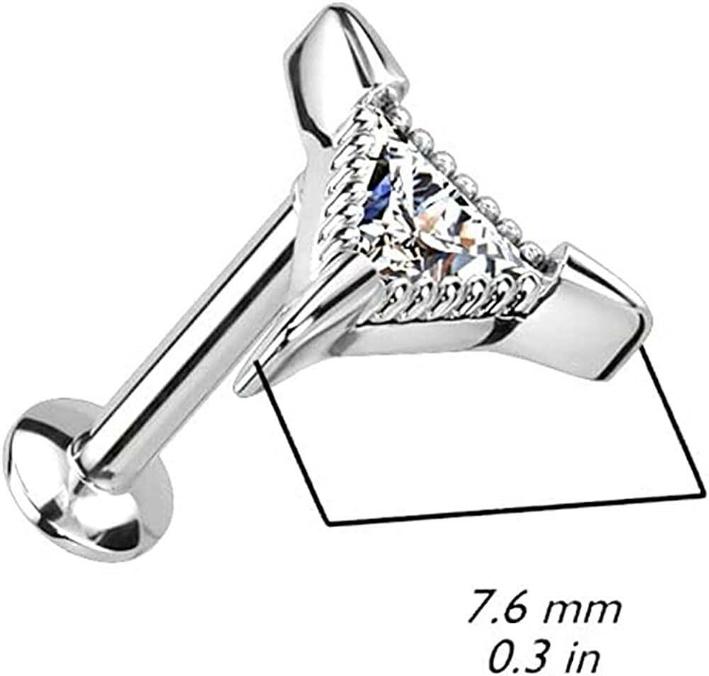 Surgical Steel Triangle CZ Threadless Push In Top Labret Convex Back Stud Labret Impulse Piercings