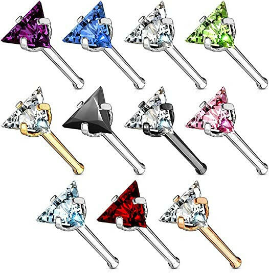 Surgical Steel Triangle CZ Top Nose Bone Stud Rings Nose Ring Impulse Piercings