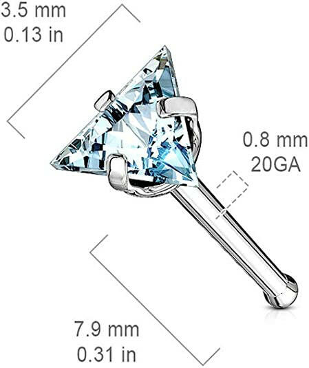 Surgical Steel Triangle CZ Top Nose Bone Stud Rings Nose Ring Impulse Piercings