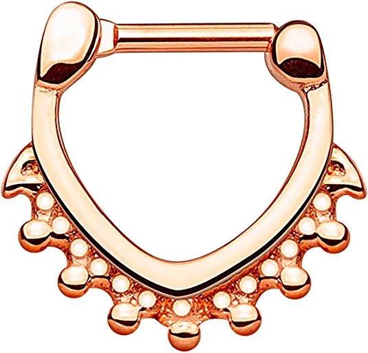 Surgical Steel Triangle Shape with Beads Septum Clickers Septum Ring Impulse Piercings 16GA Length: 6mm Rose Gold