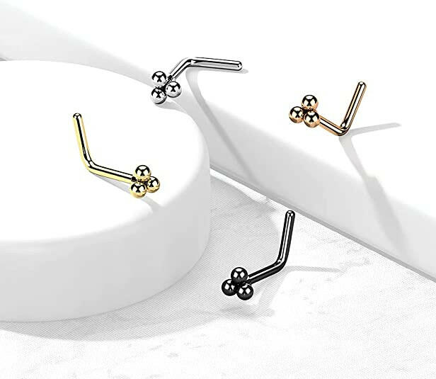 Surgical Steel Triangular Ball Cluster Top L Shaped Nose Ring Nose Ring Impulse Piercings