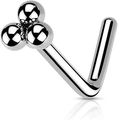 Surgical Steel Triangular Ball Cluster Top L Shaped Nose Ring Nose Ring Impulse Piercings 20GA Length: 6mm Steel