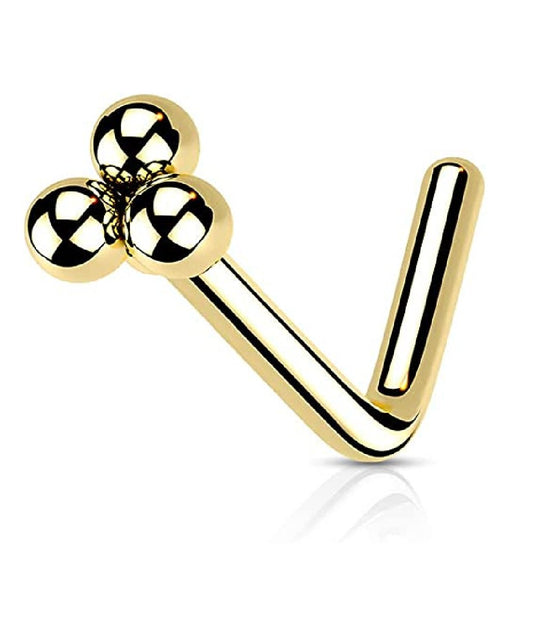 Surgical Steel Triangular Ball Cluster Top L Shaped Nose Ring Nose Ring Impulse Piercings 20GA Length: 6mm Gold