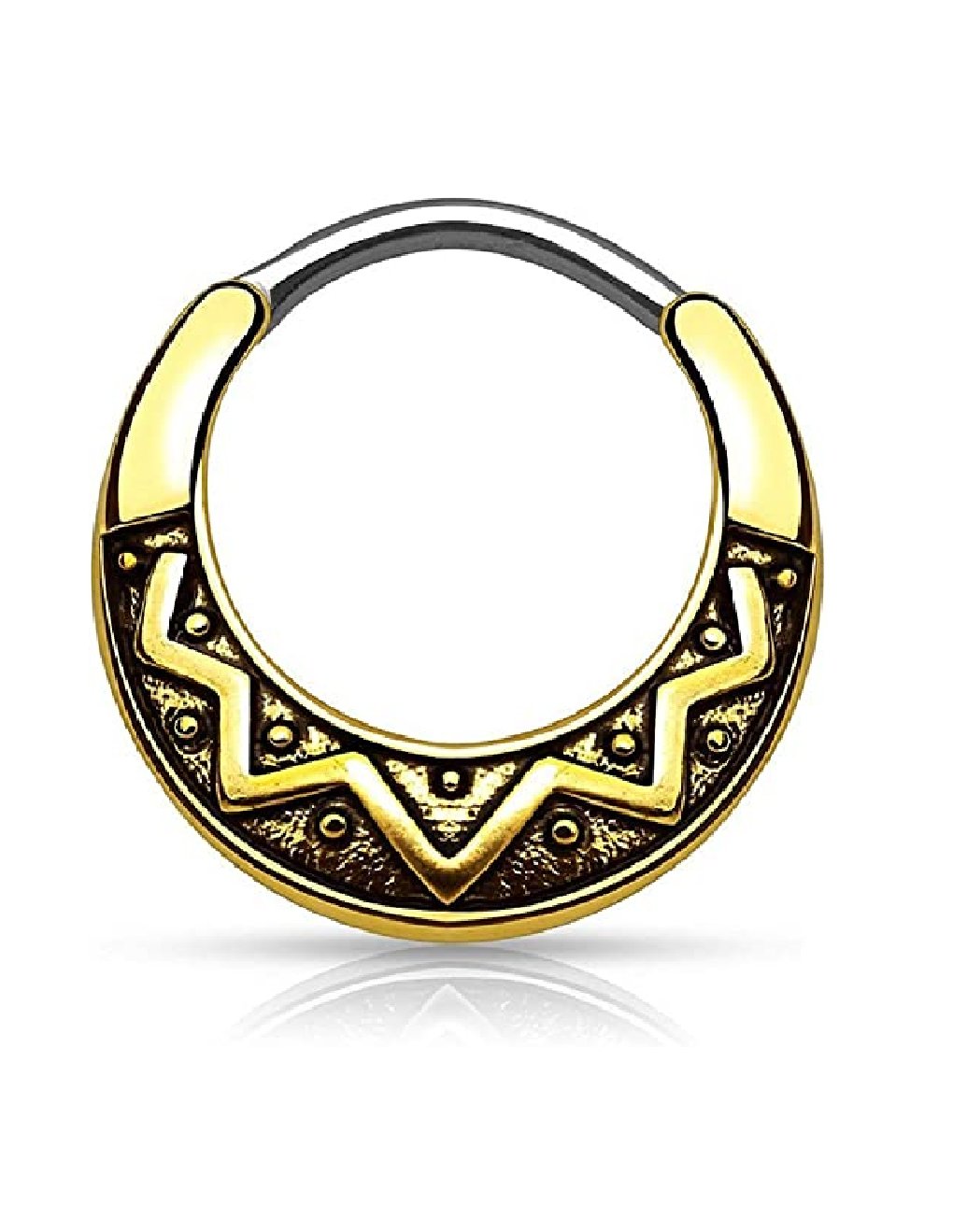 Surgical Steel Tribal Fan Design Round Septum Clicker Septum Ring Impulse Piercings Antique Gold / 16GA (1.2mm)