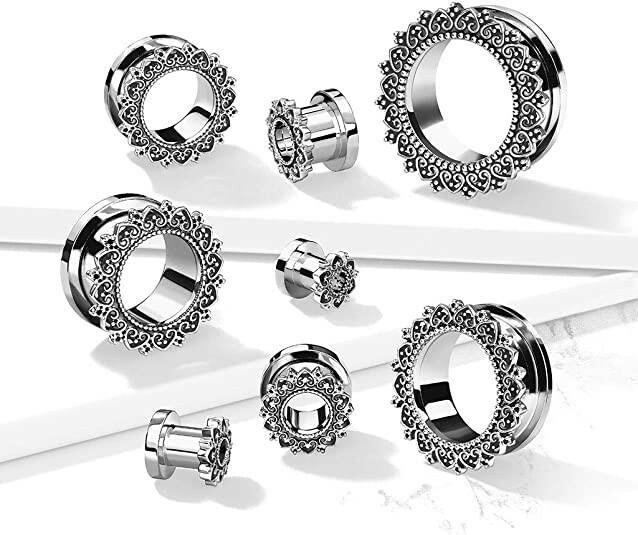 Surgical Steel Tribal Heart Filigree Screw Fit Flesh Tunnel Plugs Plugs Impulse Piercings